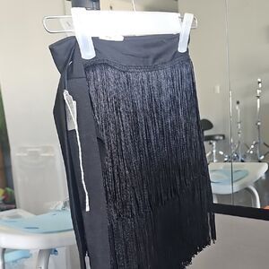 Elegant Black Ballroom Fringe Skirt